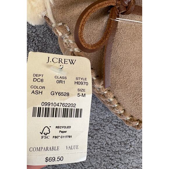 J Crew Slippers Womens 5 Shearling Leather Moccasin NEW Brown Comfort Slip On - Picture 6 of 6